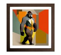 Gorilla Bauhaus Framed Print | 18x18 Inch Walnut Framed Wall Art | Ready to Hang | Modern Animal Picture | Living Room Bedroom Lounge Office