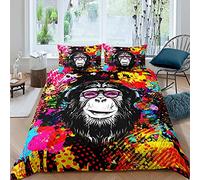 Gorilla Bedding Duvet Cover Set Kids Boys Hip Hop Bedding Set Teens Hippie Graffiti Style Comforter Cover Wild Animal Bright Bedspread Cover Bedclothes Super King