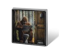 Gorilla Bigfoot Sitting On The Toilet Reading Newspaper Button Pins Square Badge Personalized Button Brooch Lapel Pins for Women Men Gifts