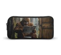 Gorilla Bigfoot Sitting On The Toilet Reading Newspaper Pencil Case Durable Pen Pouch Organizer Stationery Pen Bag Makeup Bag for Women Men Gifts