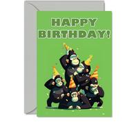 Gorilla Birthday Cards for Her Him - Party Animals Pyramid - Happy Birthday Card for Mum Dad Brother Sister Auntie Uncle Cousin Friend Family Colleague A5 Bday Greeting Cards