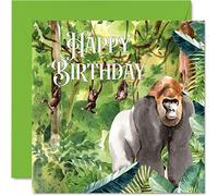 Gorilla Birthday Cards for Men Women - Jungle Gorilla Wildlife Animal - Nature Birthday Card for Son Daughter Brother Sister Mum Dad Auntie Uncle Nan Grandad, 145mm Bday Greeting Cards
