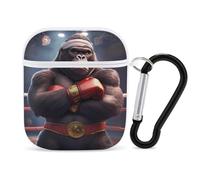 Gorilla Boxing Champion Funny Headphone Cases Compatible with AirPods 1&2 Hard PC Protective Cover with Keychain