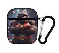 Gorilla Boxing Champion Funny Headphone Cases Compatible with AirPods 1&2 Hard PC Protective Cover with Keychain