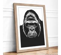 Gorilla Confrontation Modern Framed Wall Art Print A1 (84.1×59.4cm) Oak, Wall Decor for Living Room, Bedroom, Office & Home, Ready to Hang, Art Gift