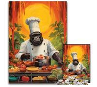 Gorilla Cooking Kitchen Jigsaws 1000 Pieces for Adults Wooden Jigsaw Perfect for Christmas Halloween Easter New Year 1000 PCS(75x50cm)