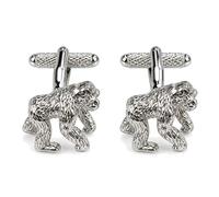 Gorilla Cufflinks for Men - Onyx Art CK784 Polished Silver-Tone Walking Ape Cuff Links, Wildlife Jungle Animal Novelty Gift, In Premier Life Packaging