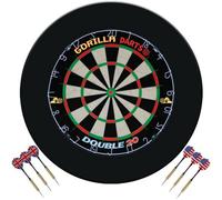 Gorilla Darts Double 20 & PU Dartboard Surround Plain Set + Free Darts (BLACK)