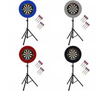 Gorilla Darts Set Double 20 Dartboard PU Plain Surround Arrow Pro Tripod Stand (Grey)