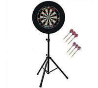 Gorilla Darts Set Double 20 Dartboard PU Plain Surround Arrow Pro Tripod Stand (Black)