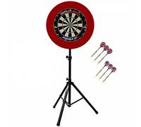 Gorilla Darts Set Double 20 Dartboard PU Plain Surround Arrow Pro Tripod Stand (Red)