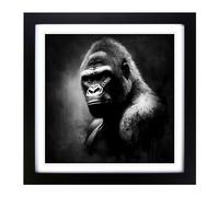 Gorilla Drawing Framed Print | 18x18 Inch Black Framed Wall Art | Ready to Hang | Modern Animal Picture | Living Room Bedroom Lounge Office