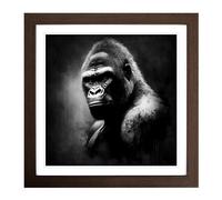 Gorilla Drawing Framed Print | 18x18 Inch Walnut Framed Wall Art | Ready to Hang | Modern Animal Picture | Living Room Bedroom Lounge Office
