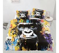 Gorilla Duvet Cover, Kong Super King Size Bedding Animals Quilt Cover 3 Piece Bedroom Decor with 2 Pillowcases - Reversible Print