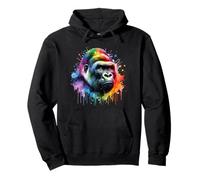 Gorilla Face Art - Rainbow Wildlife in Watercolour Style Pullover Hoodie