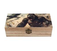 Gorilla Fighting Airships War Decorative Wooden Storage Box with Hinged Lid And Front Clasp Keepsakes Chest