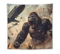 Gorilla Fighting Airships War Funny Tapestry Backdrop Tapestries Aesthetic Wall Hanging Decor for Bedroom Living Room