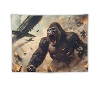 Gorilla Fighting Airships War Funny Tapestry Backdrop Tapestries Aesthetic Wall Hanging Decor for Bedroom Living Room