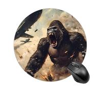 Gorilla Fighting Airships War Round Gaming Mousepad Rubber Base Desk Mat for Office Laptop Computer