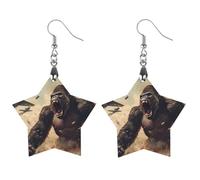 Gorilla Fighting Airships War Women's Wooden Earring Star Dangle Earrings Pendant Jewelry