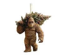 Gorilla Figurine Christmas Ornament, 2D Flat Acrylic Car Hanging Decoration for Tree & Home Party, Carrying Christmas Tree Themed Holiday Decor A
