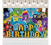 Gorilla GameTag Birthday Party Backdrop, Cartoon Happy Birthday Banner Background, Theme Party Supplies Backdrop, Birthday Party Decorations Photography Backdrop for Kids Boys Girl