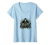 Gorilla Gang: Fierce Primate Crew for Nature Lovers V-Neck T-Shirt, Women, Baby Blue, S