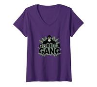 Gorilla Gang: Fierce Primate Crew for Nature Lovers V-Neck T-Shirt, Women, Purple, L