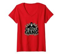 Gorilla Gang: Fierce Primate Crew for Nature Lovers V-Neck T-Shirt, Women, Red, S