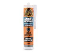 Gorilla Kitchen & Bathroom Clear Silicone Sealant, 295ml - Mould Resistant, 100% Waterproof Sealant, Shower Ready in 30 Minutes, Shrink & Crack Proof | Use on Showers, Baths, Sinks, Toilets & More