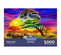 Gorilla Great Gift Idea 1000 Piece Jigsaw Puzzle -Gorilla African Savanna Psychedelic Vibrant Scenic for Adults Men And Women Educational Game Challenge70x50cm/1000pcs