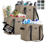 GORILLA GRIP 50lb Large Capacity Reusable Grocery Shopping Bags, 3 Pack, Tear Resistant Heavy Duty Tote with Reinforced Handles, Grip Feet, Easily Carry Groceries, Supplies, Toys, 13x10x11 Beige Black