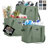 GORILLA GRIP 50lb Large Capacity Reusable Grocery Shopping Bags, 3 Pack, Tear Resistant Heavy Duty Tote with Reinforced Handles, Grip Feet, Easily Carry Groceries, Supplies, Toys, 13x10x11, Sage Green