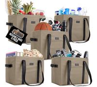 GORILLA GRIP 50lb Large Capacity Reusable Grocery Shopping Bags, 5 Pack, Tear Resistant Heavy Duty Tote with Reinforced Handles, Grip Feet, Easily Carry Groceries, Supplies, Toys, 13x10x11 Beige Black