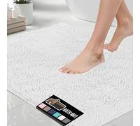 Gorilla Grip Bath Rug, Thick Soft Absorbent Chenille Rubber Backing Bathroom Rugs, Microfiber Dries Quickly, Shaggy Machine Washable Mats, Plush Durable Rug, Bathtub and Shower Floor, 24x17, White