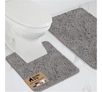 GORILLA GRIP Bathroom Rug Sets, Soft Chenille 2 Piece Area Rugs Set, Toilet Base Mat and 30x20 Carpet, Absorbent Microfiber Washable Mats Dry Quickly, Home Décor and Bath Room Accessories, Grey