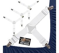 Gorilla Grip Bed Sheet Straps, Adjustable Elastic Fasteners with Metal Clips, Keep in Place Fitted Bedding Holder, Easy Install Suspenders Mattresses, Firm Tight Accessories, 4 Pack White