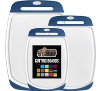 GORILLA GRIP BPA-Free Reversible Kitchen Cutting Board Set of 3, US Designed, Nonporous, Juice Grooves Catch Liquid, Slip Resistant Border, Dishwasher Safe, Durable Large Food Chopping Boards, Blue