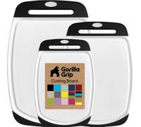 GORILLA GRIP BPA-Free Reversible Kitchen Cutting Board Set of 3, US Designed, Nonporous, Juice Grooves Catch Liquid, Slip Resistant Border, Dishwasher Safe, Durable Large Food Chopping Boards, Black