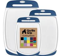 GORILLA GRIP BPA-Free Reversible Kitchen Cutting Board Set of 3, US Designed, Nonporous, Juice Grooves Catch Liquid, Slip Resistant Border, Dishwasher Safe, Durable Large Food Chopping Boards, Blue
