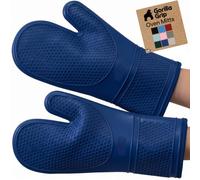 GORILLA GRIP BPA-Free Soft Silicone Oven Mitts, 14.5x8.3, Heat Resistant and Waterproof Cooking Gloves, Thick Cotton Lining, Flexible Gripping for Baking Grilling, Kitchen Potholders Set of 2, Blue