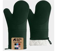 GORILLA GRIP BPA-Free Soft Silicone Oven Mitts, 14.5x8.3, Heat Resistant and Waterproof Cooking Gloves, Thick Cotton Lining, Flexible Gripping for Baking Grilling, Kitchen Potholders Set, Hunter Green