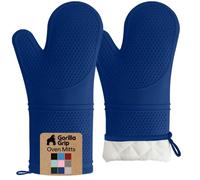 GORILLA GRIP BPA-Free Soft Silicone Oven Mitts, 14.5x8.3, Heat Resistant and Waterproof Cooking Gloves, Thick Cotton Lining, Flexible Gripping for Baking Grilling, Kitchen Potholders Set of 2, Blue