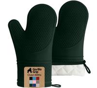 GORILLA GRIP BPA-Free Soft Silicone Oven Mitts, 550F Heat Resistant Waterproof Cooking Safety Gloves, Cotton Lining, Flexible Gripping for BBQ Grilling, Kitchen Potholders Set, 12.5x8.3, Hunter Green