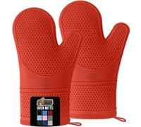 GORILLA GRIP BPA-Free Soft Silicone Oven Mitts, Heat and Slip Resistant Thick Cotton Lined Cooking Mitt Set, Long Flexible Potholders Protect Hands, Kitchen Essential Waterproof Gloves, 12.5" Coral