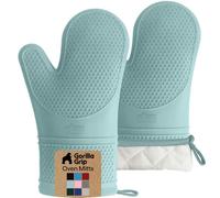 Gorilla Grip BPA-Free Soft Silicone Oven Mitts, Heat and Slip Resistant Thick Cotton Lined Cooking Mitt Set, Long Flexible Potholders Protect Hands, Kitchen Essential Waterproof Gloves, 12.5" Mint