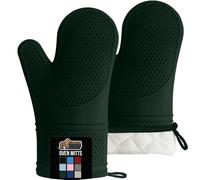 GORILLA GRIP BPA-Free Soft Silicone Oven Mitts, Heat Resistant and Waterproof Cooking Gloves, Thick Cotton Lining, Flexible Gripping for Baking Grilling, Kitchen Potholders Set, 12.5x8.3, Hunter Green