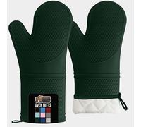 GORILLA GRIP BPA-Free Soft SIlicone Oven Mitts, Heat Resistant Thick Cotton Lined Cooking Mitt Set, 14.5" Extra Long Flexible Potholders Protect Hands, Kitchen Essential Waterproof Gloves Hunter Green