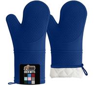 GORILLA GRIP BPA-Free Soft Silicone Oven Mitts, Heat Resistant Thick Cotton Lined Cooking Mitt Set, 14.5" Extra Long Flexible Potholders Protect Hands, Kitchen Essential Waterproof Gloves, Blue