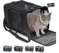 GORILLA GRIP Cat Carrier Travel Bag Up to 15 Lbs, Soft Collapsible Dog Carriers, Kennel for Small Animals, Top and Side Entry Breathable Mesh, Grip Feet Underside, Cozy Washable Waterproof Pad, Black